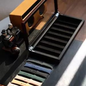 4단스트랩 보관함 원목 상자 고광택 무늬 정리함 흑단목무늬