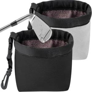 2팩 골프 클럽 및 골프공 클리너 백 방수 마이크로파이버 라이너가 있는 휴대용 포켓 세탁기 카라비너