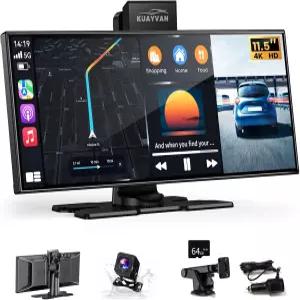 자동차용 최대 11.5인치 무선 카플레이 화면 휴대용 에이플 및 안드로이드 오토 4K 대시캠 백업 카메라