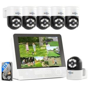 12 u2019 모니터 + 휴먼 트래킹 Hiseeu 4K PoE 카메라 시스템, 6Pcs 5MP PoE PTZ 카메라, 올인원 모니터, 양방향 오디오, 원격 액세스, 8MP 16채널 PoE NVR, 홈 CCTV 감시