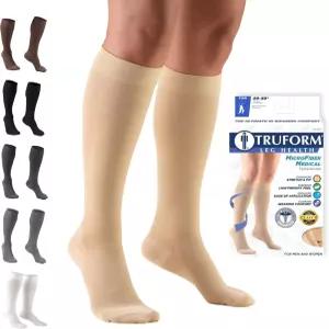 트루폼 남녀용 2030mmHg 압박 스타킹 무릎 높이 길이 클로즈드 토 베이지 2X대형