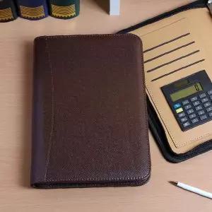 지퍼형 계산기 내장 25cm 가죽 업무수첩 다이어리 사무용 필기 노트 회의록