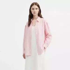 [NS홈쇼핑][샵앤] 여성 카라넥 체크 루즈핏 봄컬러 긴팔 남방 셔츠 EGG-WBL-21201..