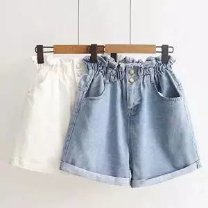 여성 데님 반바지 A라인 허리밴딩 미니 청 반바지 3색 (HSJ-WFH6DGP)
