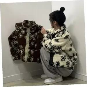 양면 뽀글이 후리스 덤블 점퍼 여성 겨울 양털 꽃무늬 리버시블 자켓 따뜻한