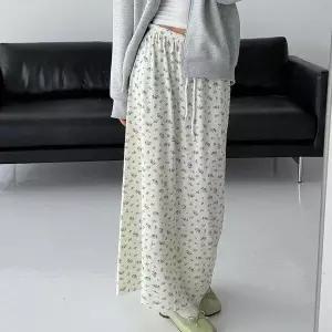 [하프클럽/]여성용 플라워 패턴 와플 H라인 롱스커트 피크닉 스타일