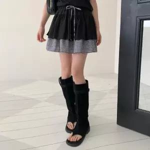 [하프클럽/]여성 셔링 스트랩 체크 레이어드 미니 스커트