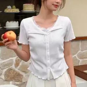 [하프클럽/]여성용 리본 장식 반팔 가디건 스타일