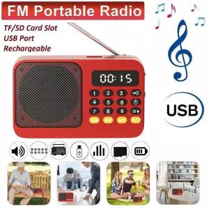 소형라디오 미니 휴대용 충전식 디지털 FM USB TF MP3 플레이어 라디오 음악 스피커 LED 디스플레이