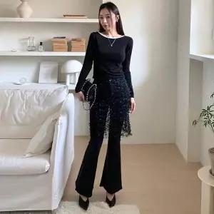 [하프클럽/]여자 속밴딩 슬림 나팔 블랙진 스탠다드 팬츠