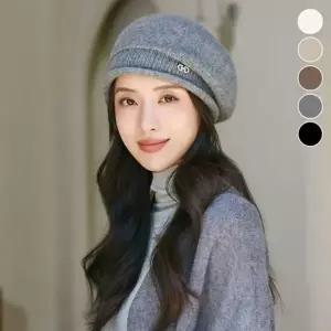장식 니트 베레모 여자 모자 겨울 버킷햇 여성 빵모자 울베레모 모직