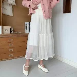 [하프클럽/]여자 허리밴딩 쉬폰 샤이닝 롱스커트