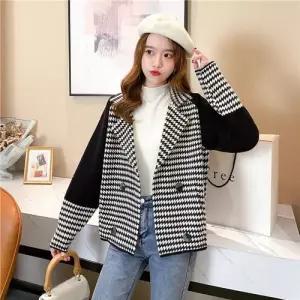 여친 블랙 봄 카디건 리버시블 니 정장 체크 숏 루즈핏 KS1