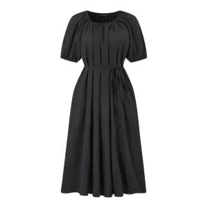 [미니멈에브리데이][미니멈 에브리데이]셔링 절개 플레어 허리 끈 반팔 롱 원피스 (EC2OW026D)