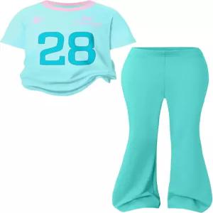 라트넛 걸스 2피스 여름 반팔 그래픽 티셔츠 상의 플레어 팬츠 봄 옷 세트 캐주얼 키드 6-14세