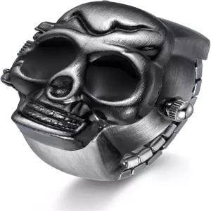 발렌타인데이를 위한 쥬얼리위 남성 핑거 워치 펑크 해골 플립 오픈 커버 쿼츠 아날로그 조절 가능한 반지