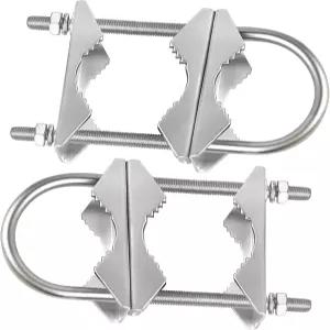 MOOKEERF 이중 안테나 마스트 클램프 - U 볼트가 장착된 2개의 PCS 폴 마운트 브래킷 V 턱 블록 헤비 듀티