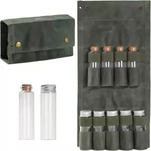 칼린 캠핑 스파이스 키트 여행용 휴대용 백 9개의 유리 조미료 용기 내마모성 왁스 캔버스 접이식 디자인