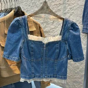 여자 화이트 살구 멜빵바지 진청 프릴 예쁜 루즈핏 데님