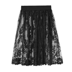 속치마 레이스 밴딩 레이어드 메쉬 스커트 롱 쉬폰