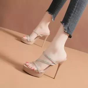 여성스트랩샌들 스틸 킬힐 하이힐 여름 구두 큐빅 지적 빛나는 발목 키높이 가보시 스트랩