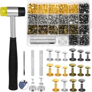 TLKUE 240 가죽용 리벳 세트 3 사이즈 더블 캡 튜브형 4 컬러 고무 망치 고정 도구 키트 개 DIY 공예 의류