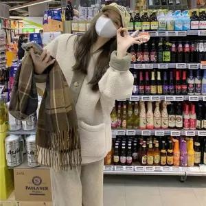 엘럽 여성코트 콤비 빈티지 램스울 코트 오버핏 미디 움 박템1