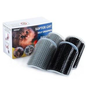 캣닙 파우치가 포함된 4팩 고양이 셀프 그루머, 코너 마사지 빗 그루밍 브러시 도구 블랙 2개 / 그레이