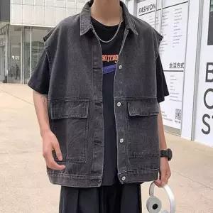 남성 2컬러 루즈핏 데일리 청 데님 조끼 베스트