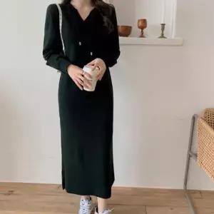 부드러운 소재 여성 간편 외출 주말 롱 니트 후드티