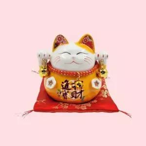 [문구/오피스] 복고양이 세라믹 저금통 전통 일본 오렌지