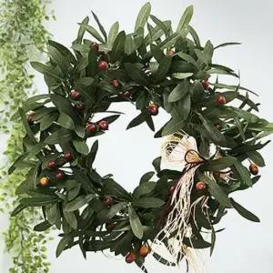 가렌더 푸르르 초록잎과 열매의 아름다운 올리브 리스 대