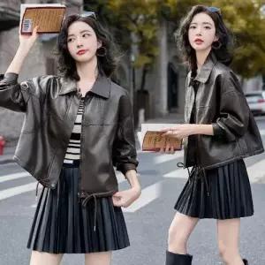 여사친 빈티지 가을 가죽 자켓 재킷 코트 숏 스트링 PU 점퍼 ST3