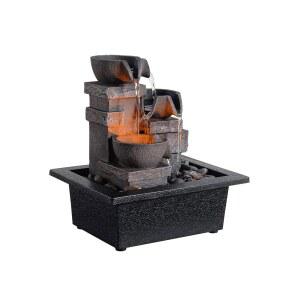 마오치 실내 분수 3볼 록커리 진정 사운드 테이블탑 가정/사무실 장식, 내추럴 리버 락 LED 조명 자동 급수 펌프(22044A)