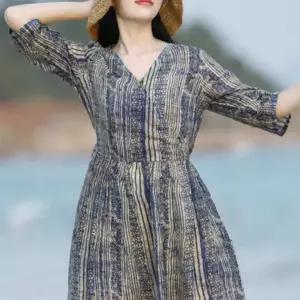 여름 휴양지 롱원피스 바캉스 브이넥 반팔 모시 원피스