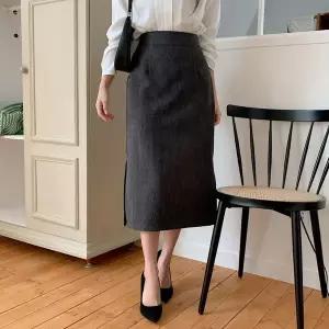 [하프클럽/]여자 롱 모직 슬릿 옆면 H라인 스커트