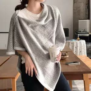 페미닌 니트 단추 망토숄 패션머플러 숄가디건