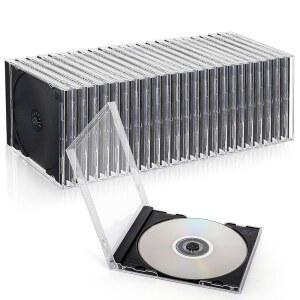 Acshio 25피스 클리어 CD 주얼 케이스, 조립된 블랙 트레이가 있는 10.4mm 표준 싱글 DVD 보관 컬렉션 정리용 플라스틱 디스크 보호 커버