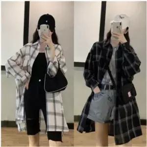 [SBD] 체크 롱셔츠 블랙 화이트