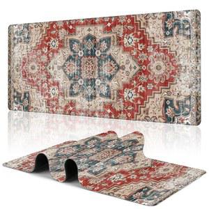 사무용 키보드 노트북을 위한 스티치 엣지 논슬립 베이스 빅 데스크 매트가 있는 페르시아 스타일의 텍스타일 러그 텍스처 게이밍 마우스 패드, 31.5