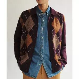 매장정품 닥스 DAKS SHIRTS 울100 아가일 카라 가디건 브라운 DLW1SWCD104W1 684875