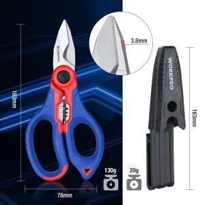 WORKPRO 162mm 스테인레스 전기 기술자용 부드러운 케이블용 와이어 스트리퍼가 있는 가위(다이빙용으로 적