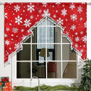 스무스 노벨티 크리스마스 스웨그 밸런스 레드 스노우플레이크 주방 커튼 창문용 화이트 태슬 포함 겨울 휴가용 컨트리 시즌 티어 52인치 W x 36인치
