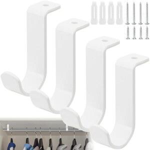 문룸 4팩 1인치 직경 막대용 헤비 듀티 옷장 막대 브래킷, 나사가 달린 금속 걸이 선반 지지대, 거실 주방 정원 및 욕실용 화이트 홀더