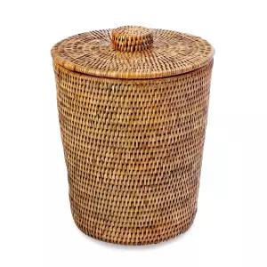 뚜껑과 플라스틱 삽입물이 있는 코부 라호라 라탄 원형 쓰레기통 욕실 주방 사무실 거실 홈 데코용 2갤런