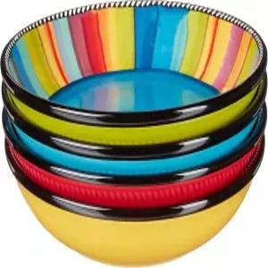 시에라 9인치 수프/파스타 볼 4가지 다양한 디자인 세트 색상 - 든든한 식사 나이트 활기찬 가족 저녁
