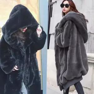여자아우터 여성 겨울 퍼자켓 인조모피 후드 털코트 아우터 2색