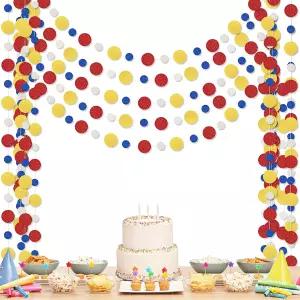 아우투스 5피스 컬러풀 도트 종이 화환 부활절 장식 원형 글리터 걸이 색종이 스트리머 배경 봄 생일 교실