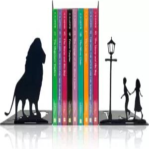 라이온 앤 램프 포스트 장식 북엔드 - 선반 나니아 팬 및 문학 애호가를 위한 마법 테마