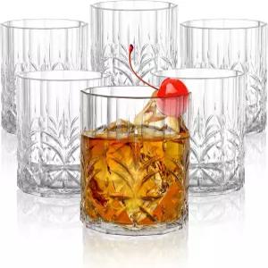 Eorbow 6팩 플라스틱 워터 텀블러 14온스 깨지지 않는 아크릴 위스키 음용잔 BPA 프리 클리어 와인 컵